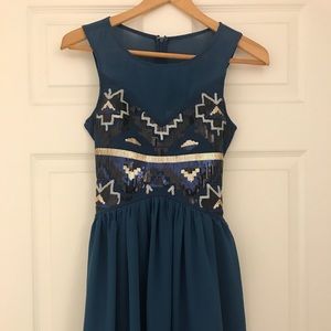 LOVE POINT Turquoise Sequin Fit Flare Dress